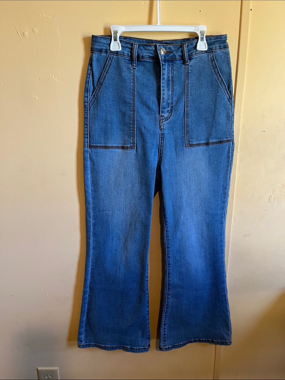Original vintage Women's Blue High-Rise Wide-Leg Jeans with Patch Pockets